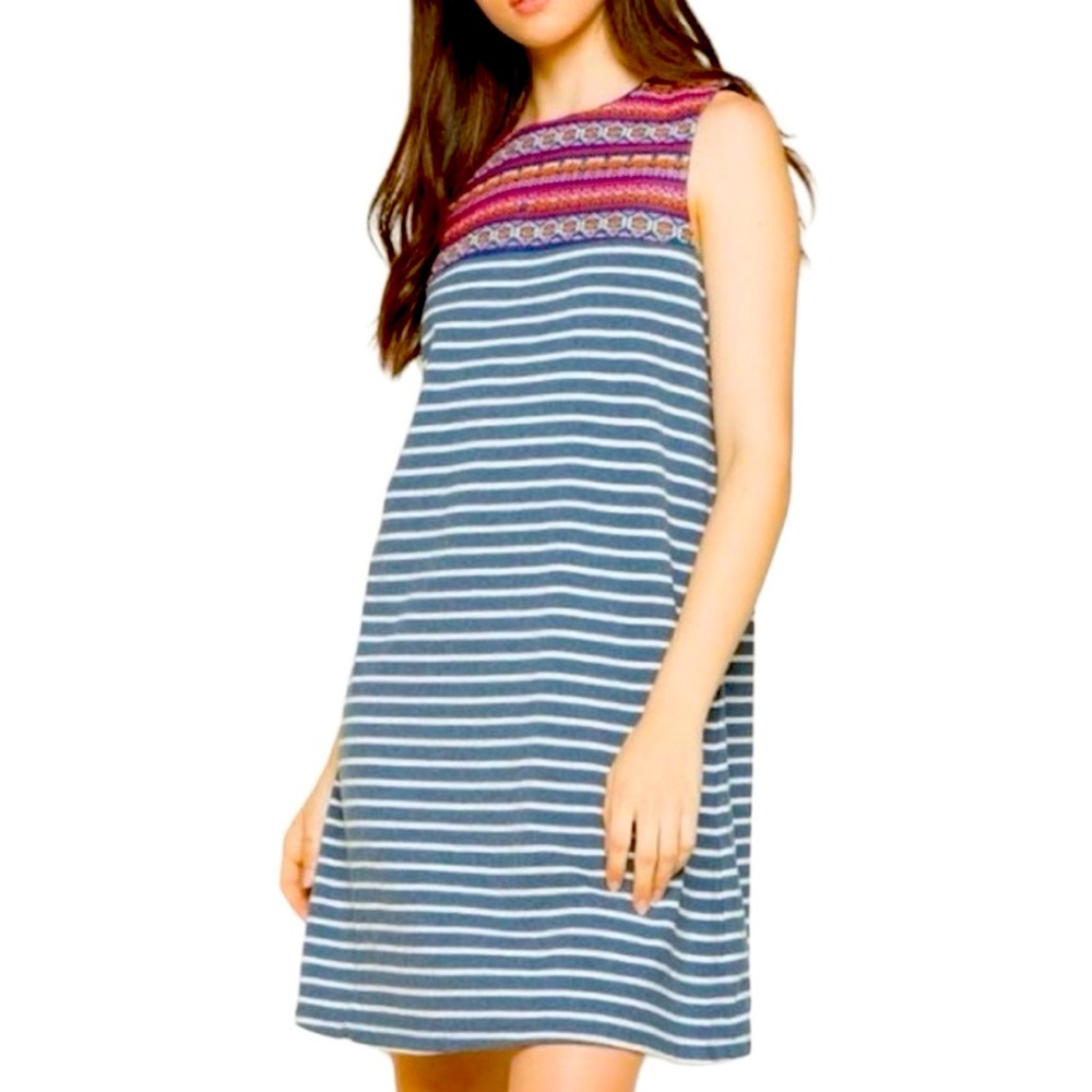 THML Anthropologie Sleeveless striped dress with multi color embroidery size M
